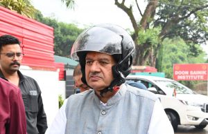 Minister Ganesh Joshi promotes fuel conservation, reaches office on scooter